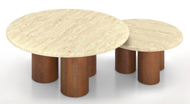 Enzo Set of Two Coffee Table, with Travertine Marble top, finish - Amber Walnut (Amber Walnut Finish) by Urban Ladder - - 