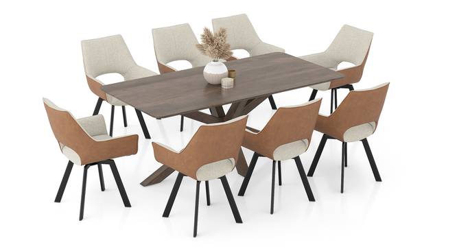 Anderson Solid Wood 8-Seater Dining Table with Casey Swivel Dining Chair (Danish Walnut Finish, 8 No of Chairs, 8 Table Seating Capacity, Beige and Tan) by Urban Ladder - - 