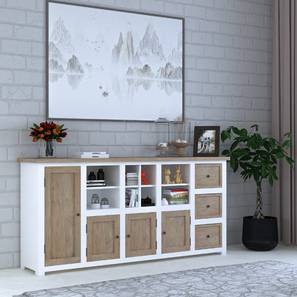 Crockery Unit In Hyderabad Design Arctic Solid Wood Sideboard in White & Natural Finish
