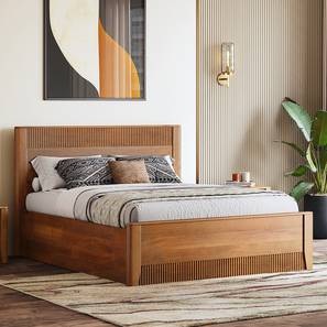 Toledo Solid Wood King Size Bed with Hydraulic Storage Bed in Amber Waln...