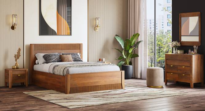 Toledo Solid Wood King Size Hydraulic - Storage Bed In Danish Walnut Finish (King Bed Size, Amber Walnut Finish, Hydraulic Storage Type) by Urban Ladder - - 