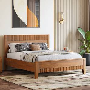 Toledo Solid Wood King Size Bed without Storage in Amber Walnut Finish