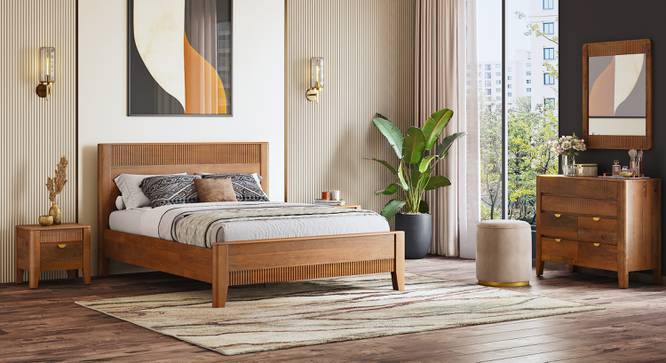 Toledo Solid Wood Queen Size -Non Storage Bed In Danish Walnut Finish (King Bed Size, Amber Walnut Finish) by Urban Ladder - - 