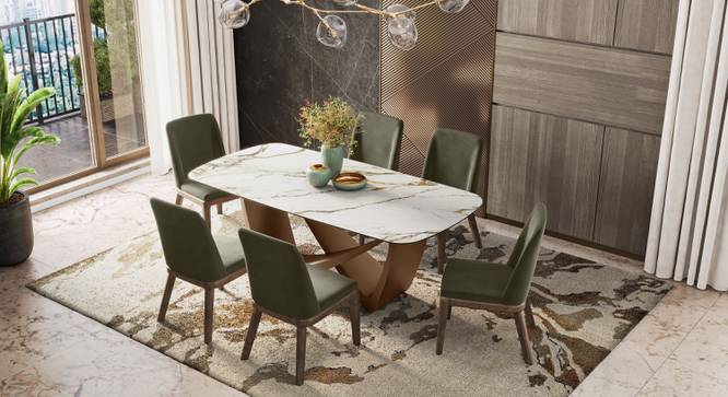 Paloma 6 seater Pluto Spanish Ceramic Dining Table With Anderson Dining Chairs (6 No of Chairs, 6 Table Seating Capacity, Deep Olive, Pluto Spanish Ceramic) by Urban Ladder - - 1020453