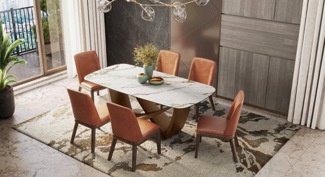 Paloma 6 seater Pluto Spanish Ceramic Dining Table With Anderson Dining Chairs (Tan Leatherette, 6 No of Chairs, 6 Table Seating Capacity, Pluto Spanish Ceramic) by Urban Ladder - - 1020454
