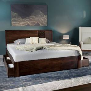 All Beds Design Alaca Solid Wood King Size Drawer Storage Bed in Mahogany Finish