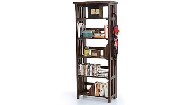 Rhodes Folding Book Shelf (Mahogany Finish, Tall Configuration, 60 Book Book Capacity) by Urban Ladder - Design 1 Semi Side View - 115415
