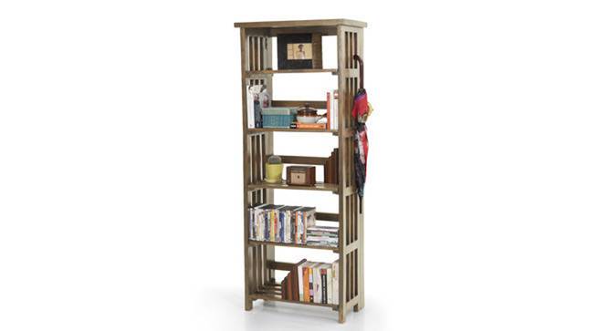 Rhodes Folding Book Shelf (Teak Finish, Tall Configuration, 60 Book Book Capacity) by Urban Ladder - Design 1 Semi Side View - 115425