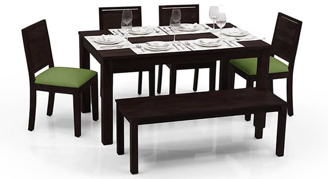 Arabia - Oribi 6 Seater Dining Table Set (With Bench) (Mahogany Finish, Avocado Green) by Urban Ladder - Half View Design 1 - 123045