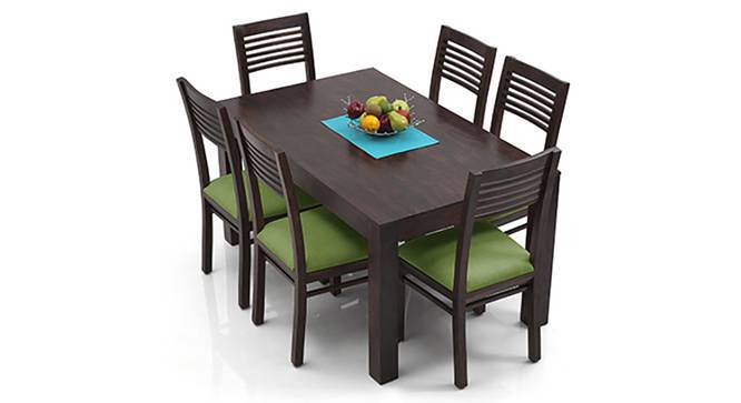 Arabia - Zella 6 Seater Dining Table Set (Mahogany Finish, Avocado Green) by Urban Ladder