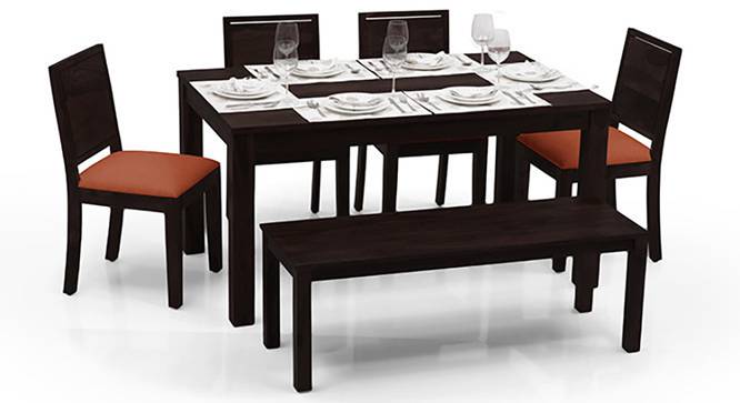 Arabia - Oribi 6 Seater Dining Table Set (With Bench) (Mahogany Finish, Burnt Orange) by Urban Ladder - Half View Design 1 - 123273