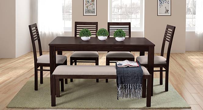 Arabia - Zella 6 Seater Dining Table Set (With Upholstered Bench) (Mahogany Finish, Wheat Brown) by Urban Ladder - Full View Design 1 - 123874
