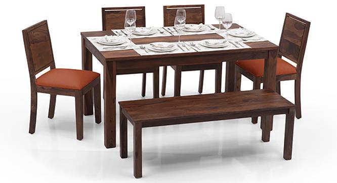 Arabia - Oribi 6 Seater Dining Table Set (With Bench) (Teak Finish, Burnt Orange) by Urban Ladder - Half View Design 1 - 124137
