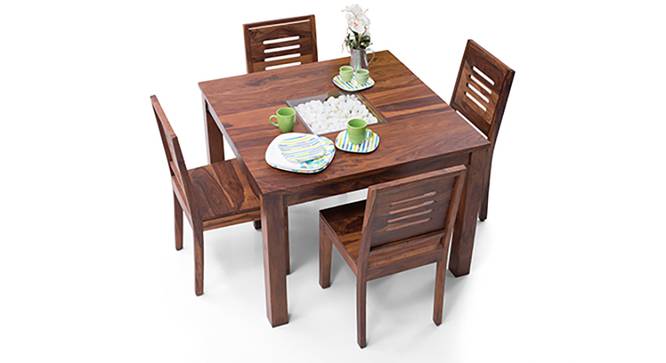 Brighton Square - Capra 4 Seater Dining Table Set (Teak Finish) by Urban Ladder - Half View Design 1 - 124351