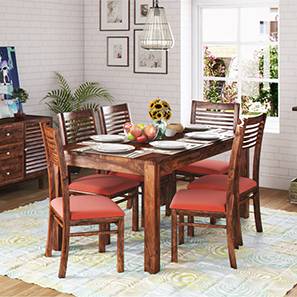 Arabia XL Storage Zella 6 Seater Dining Table Set Teak Finish, Burnt Orange