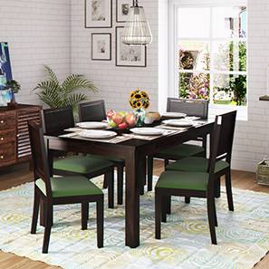 All 6 Seater Dining Table Sets Design Arabia XL Storage - Oribi 6 Seater Dining Table Set (Mahogany Finish, Avocado Green)