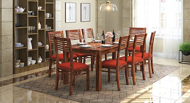 Arabia XXL - Zella 8 Seater Dining Table Set (Teak Finish, Burnt Orange) by Urban Ladder - Design 1 Full View - 136342