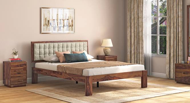 Florence Bed (Solid Wood) (Teak Finish, Queen Bed Size, Monochrome Paisley) by Urban Ladder - Design 1 Full View - 137449