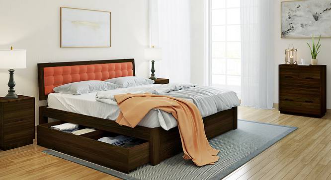 Florence Storage Bed (Solid Wood) (Mahogany Finish, King Bed Size, Lava, Drawer Storage Type) by Urban Ladder - Design 1 Full View - 137474
