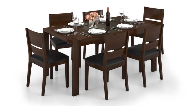 Vanalen 4 to 6 Extendable - Cabalo (Leatherette) 6 Seater Glass Top Dining Table Set (Black, Dark Walnut Finish) by Urban Ladder