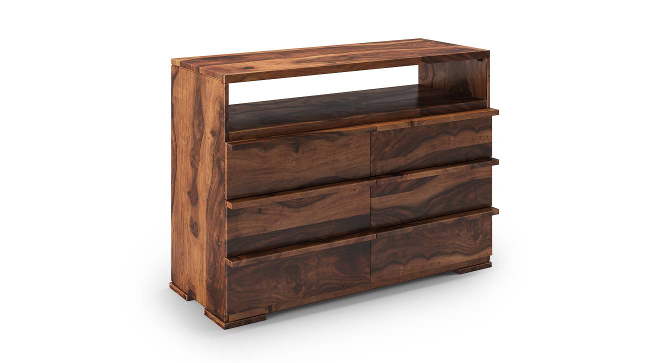 Ohio Solid Wood Chest of 6 Drawers in Teak Finish Urban Ladder