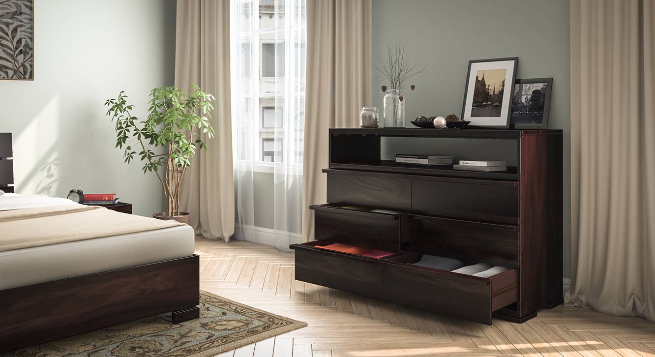 Ohio Solid Wood Chest of 6 Drawers in Teak Finish Urban Ladder