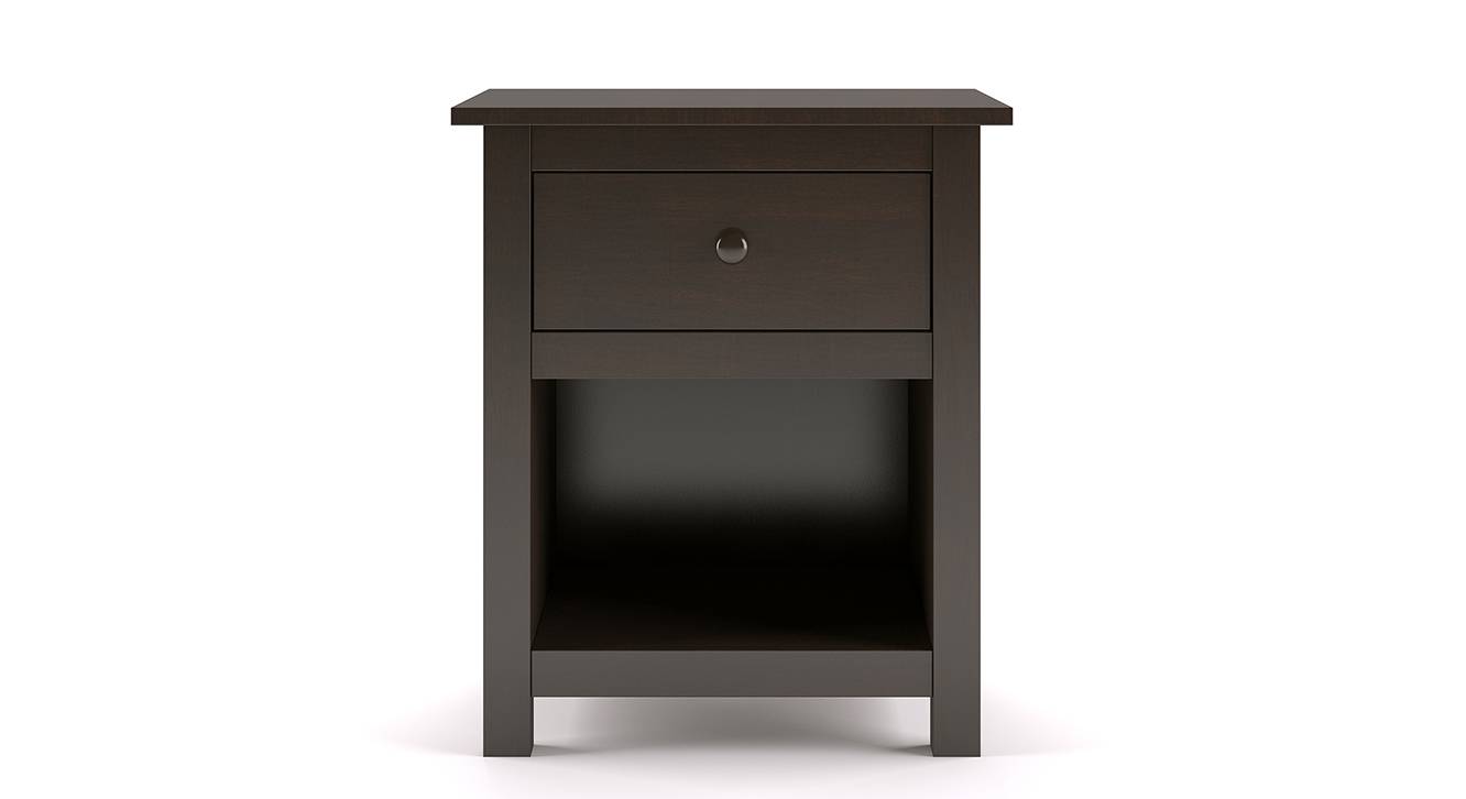 Evelyn Rubber Wood Bedside Table in Dark Walnut Finish Urban Ladder