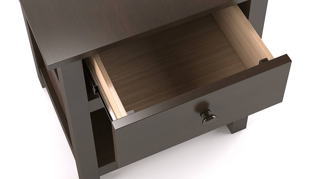 Evelyn Rubber Wood Bedside Table in Dark Walnut Finish Urban Ladder