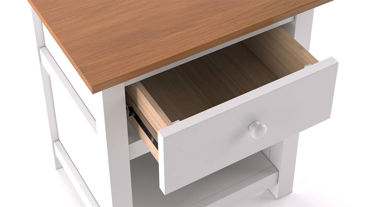 Evelyn Rubber Wood Bedside Table in White Finish Urban Ladder