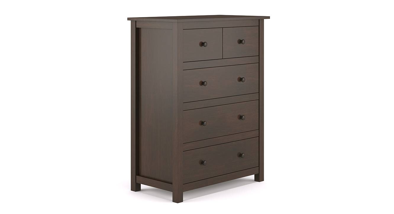 Evelyn Solid Wood Chest of 5 Drawers in Dark Walnut Finish Urban Ladder