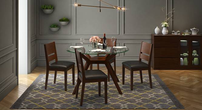 Wesley - Cabalo (Leatherette) 4 Seater Round Glass Top Dining Table Set (Black, Dark Walnut Finish) by Urban Ladder - Design 1 Full View - 143363