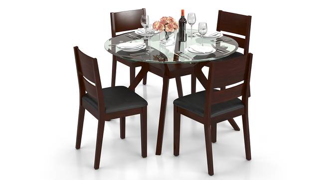 Wesley - Cabalo (Leatherette) 4 Seater Round Glass Top Dining Table Set (Black, Dark Walnut Finish) by Urban Ladder - Design 1 Half View - 143364