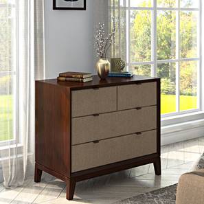 Drawer Design Martino Upholstered Solid Wood Chest of 4 Drawers in Dark Walnut Finish