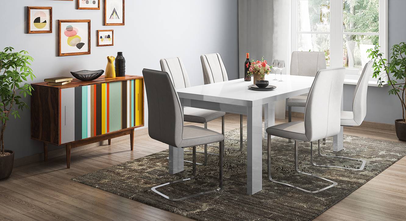 Seneca Metal Dining Chair set of 2 in White Finish - Urban Ladder