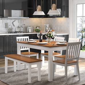 Staying In Love Design Diner Solid Wood 6 Seater Dining Table with Set of Chairs in Golden Oak Finish