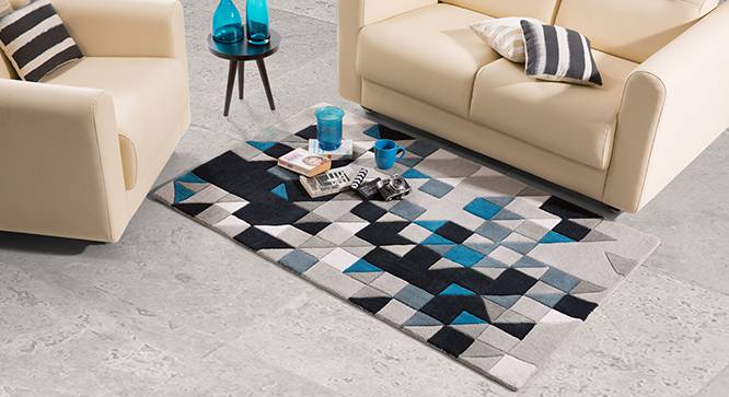 Mandel Hand Tufted Carpet (122 x 183 cm  (48" x 72") Carpet Size, Navy & Black) by Urban Ladder - Design 1 Full View - 148492