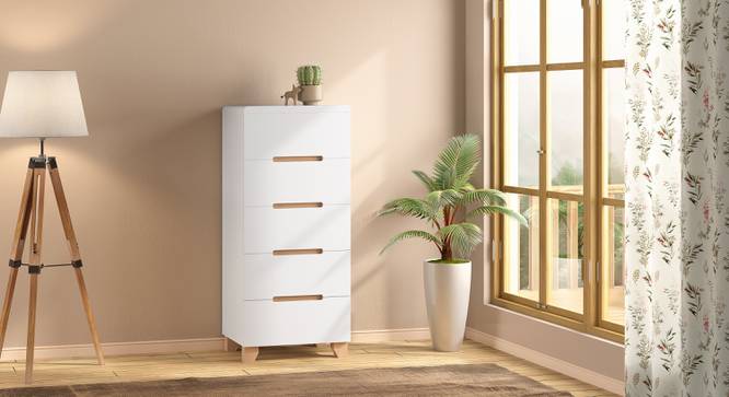 Oslo High Gloss Tall Chest Of Five Drawers (White Finish) by Urban Ladder - Design 1 Full View - 155307