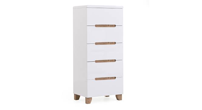 Oslo High Gloss Tall Chest Of Five Drawers (White Finish) by Urban Ladder - Front View Design 1 - 155308