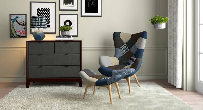 Contour Chair & Ottoman Replica (Indigo Patch Work) by Urban Ladder - Design 1 Full View - 155392