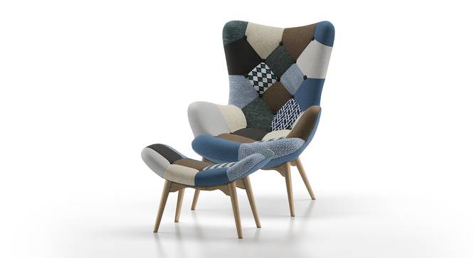 Contour Chair & Ottoman Replica (Indigo Patch Work) by Urban Ladder - Front View Design 1 - 155393