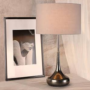 Bedside Tables And Lamps Design Forge Table Lamp (Black Base Finish, Cylindrical Shade Shape, Grey  Shade Color)