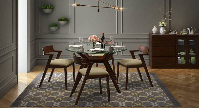 Wesley - Thomson 4 Seater Round Glass Top Dining Table Set (Beige, Dark Walnut Finish) by Urban Ladder - Design 1 Full View - 157617
