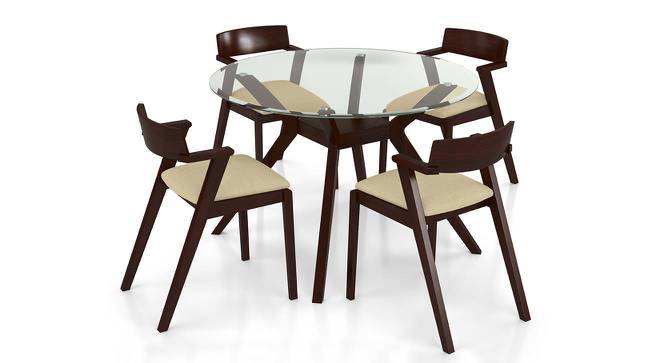 Wesley - Thomson 4 Seater Round Glass Top Dining Table Set (Beige, Dark Walnut Finish) by Urban Ladder - Front View Design 1 - 157618