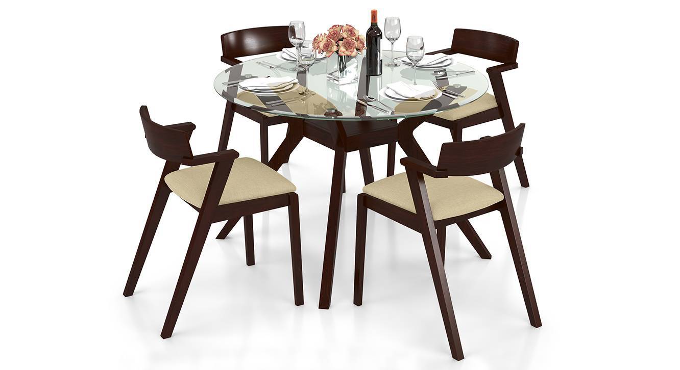 Wesley Thomson Solid Wood 4 Seater Dining Table with Set of Chairs in