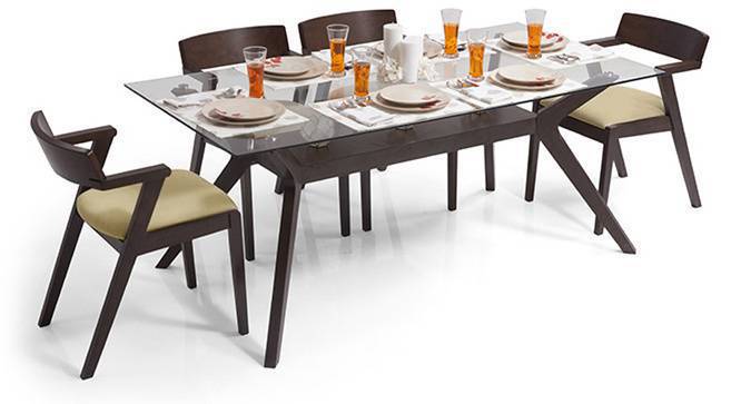 Wesley - Thomson 6 Seater Dining Table Set (Beige, Dark Walnut Finish) by Urban Ladder - Design 1 Full View - 157629