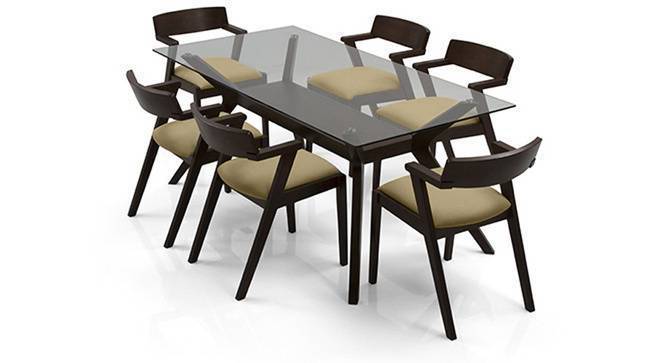 Wesley - Thomson 6 Seater Dining Table Set (Beige, Dark Walnut Finish) by Urban Ladder - Front View Design 1 - 157630