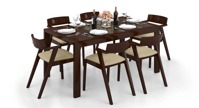Vanalen 4 to 6 Extendable - Thomson 6 Seater Glass Top Dining Table Set (Beige, Dark Walnut Finish) by Urban Ladder - Front View Design 1 - 157694