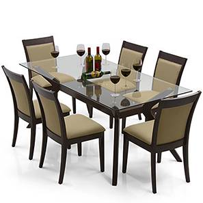 6 Seater Wooden Dining Sets Online Wesley Dalla 6 Seater Dining Table Set Beige Dark Walnut Finish