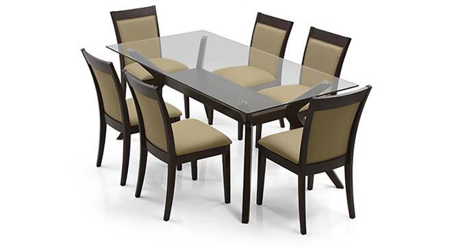 Wesley - Dalla 6 Seater Dining Table Set (Beige, Dark Walnut Finish) by Urban Ladder - Front View Design 1 - 157770