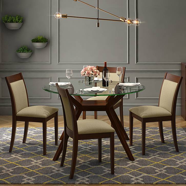 4 Seater Dining Table Design With Glass, Round Glass Dining Table Set 4 Seater